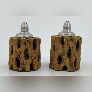 Cholla‎ Wood Cactus Vintage Set of Salt & Pepper Shakers 3.25” w/ Aluminum Tops